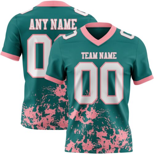 Custom Teal White-Medium Pink 3D Pattern Splash Authentic Football Jersey