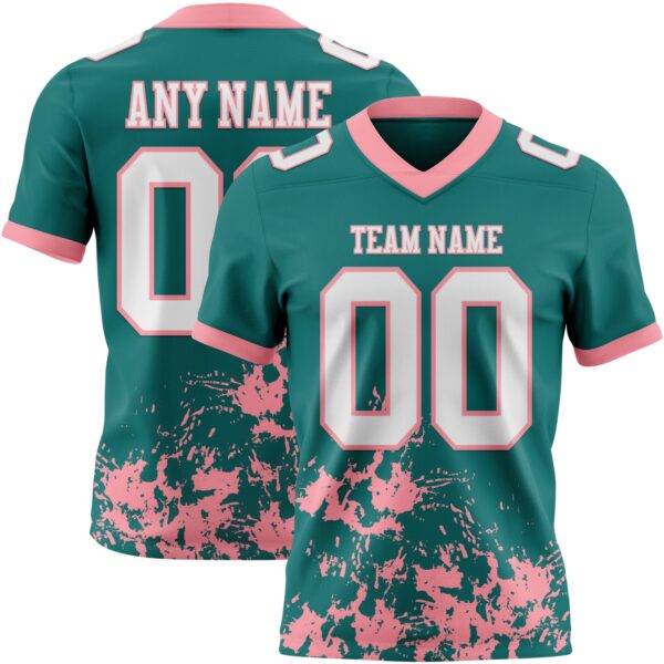 Custom Teal White-Medium Pink 3D Pattern Splash Authentic Football Jersey