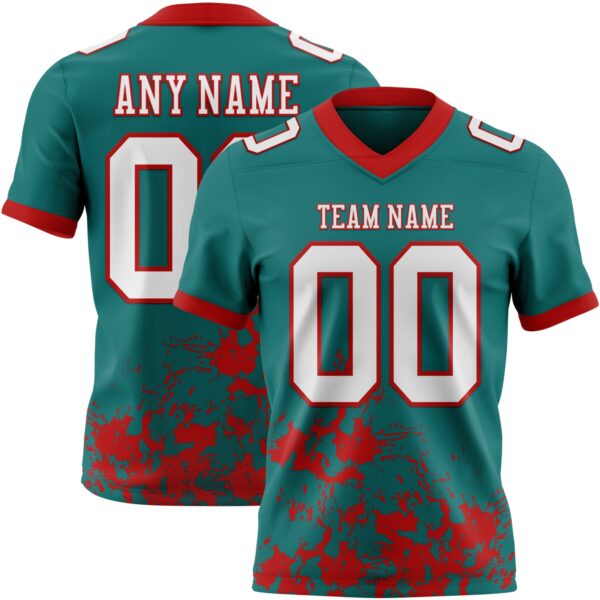Custom Teal White-Red 3D Pattern Splash Authentic Football Jersey