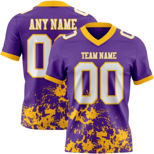 Custom Purple White-Gold 3D Pattern Splash Authentic Football Jersey