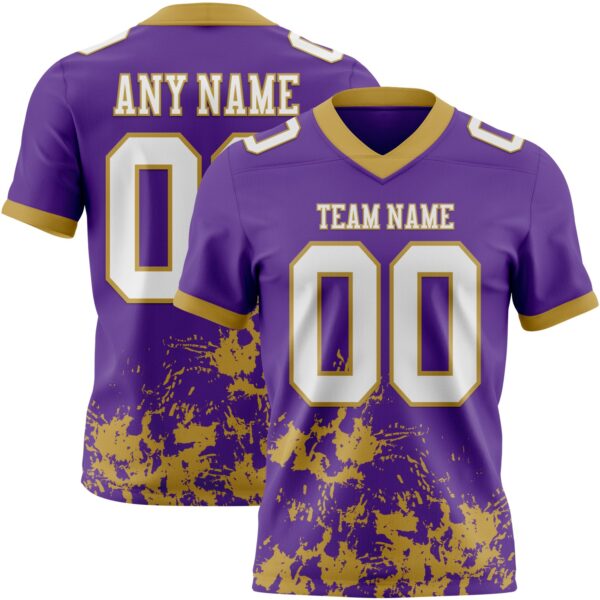 Custom Purple White-Old Gold 3D Pattern Splash Authentic Football Jersey