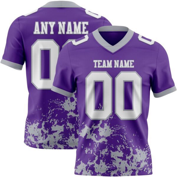 Custom Purple White-Gray 3D Pattern Splash Authentic Football Jersey