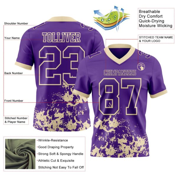 Custom Purple White-Cream 3D Pattern Splash Authentic Football Jersey