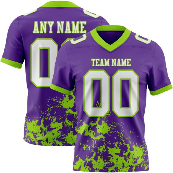 Custom Purple White-Neon Green 3D Pattern Splash Authentic Football Jersey