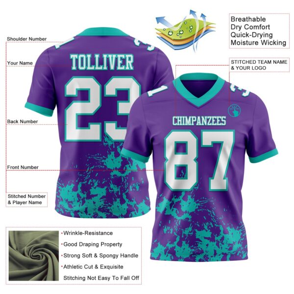 Custom Purple White-Aqua 3D Pattern Splash Authentic Football Jersey
