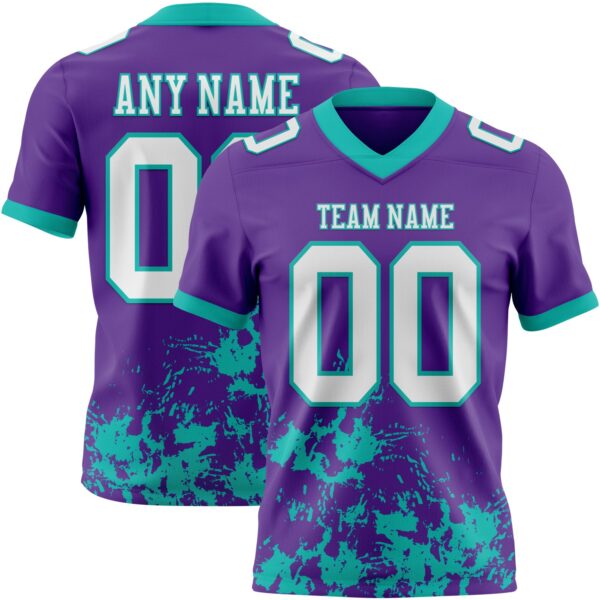 Custom Purple White-Aqua 3D Pattern Splash Authentic Football Jersey