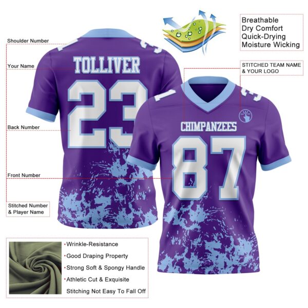Custom Purple White-Light Blue 3D Pattern Splash Authentic Football Jersey