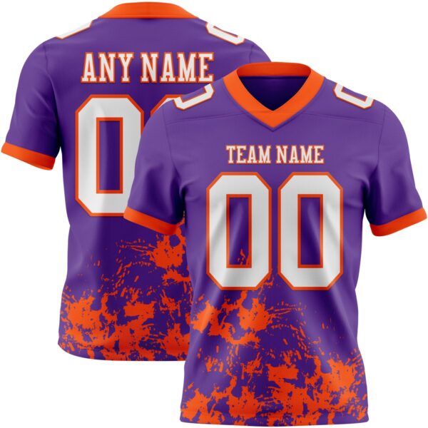 Custom Purple White-Orange 3D Pattern Splash Authentic Football Jersey