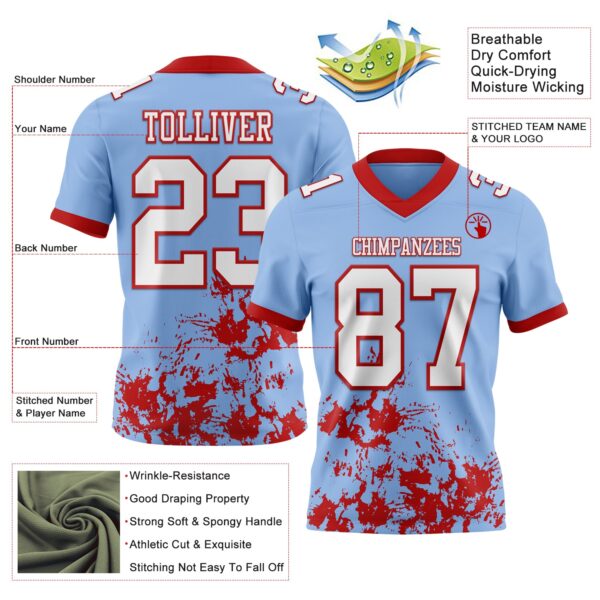 Custom Light Blue White-Red 3D Pattern Splash Authentic Football Jersey