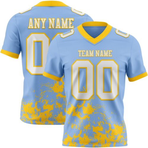 Custom Light Blue White-Yellow 3D Pattern Splash Authentic Football Jersey
