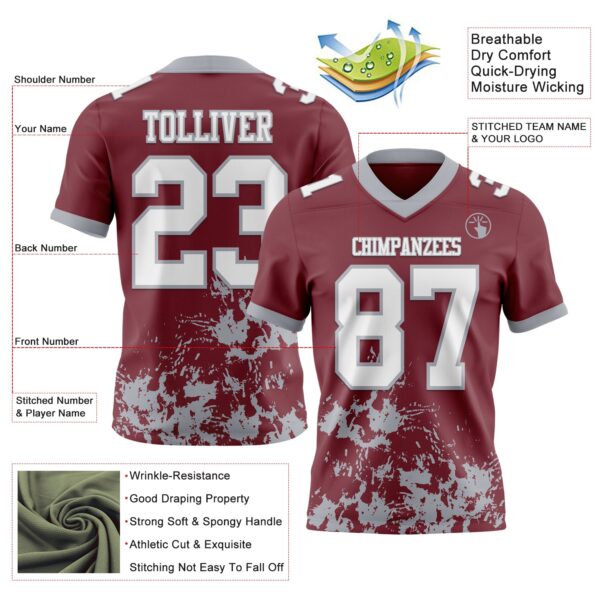 Custom Burgundy White-Gray 3D Pattern Splash Authentic Football Jersey