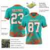 Custom Aqua White-Orange 3D Pattern Splash Authentic Football Jersey
