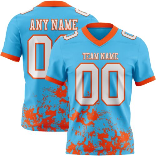 Custom Sky Blue White-Orange 3D Pattern Splash Authentic Football Jersey