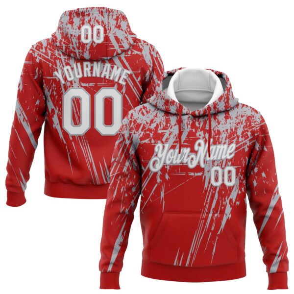 Custom Stitched Red White-Gray 3D Pattern Design Splash Grunge Art Sports Pullover Sweatshirt Hoodie