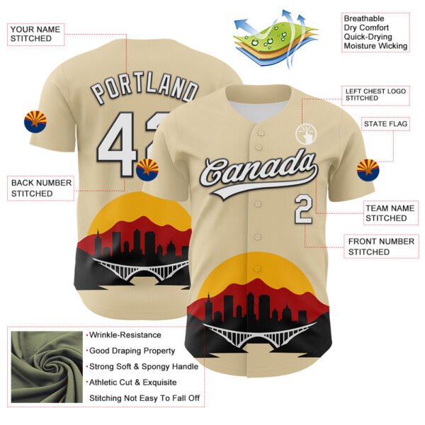 Custom Cream White Gold Red-Black 3D Urban City Edition Sports Authentic Baseball Jersey