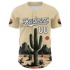 Custom Cream White Green-Black 3D Urban City Edition Sports Cactus Authentic Baseball Jersey