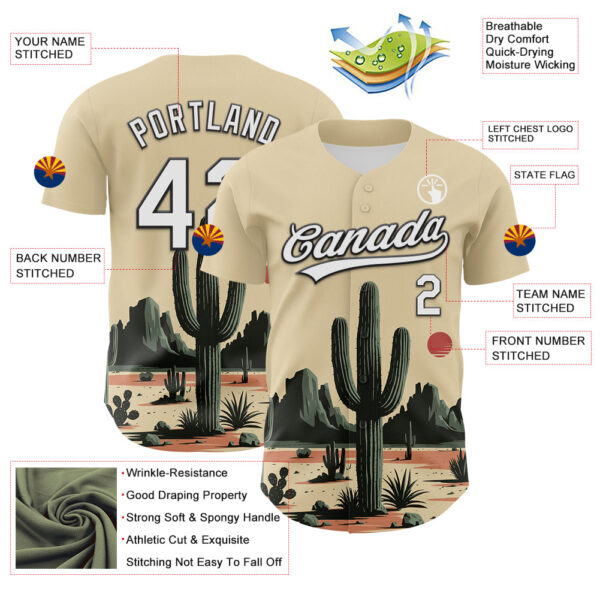 Custom Cream White Green-Black 3D Urban City Edition Sports Cactus Authentic Baseball Jersey