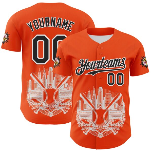 Custom Orange Black-White 3D Urban City Edition Sports Authentic Baseball Jersey