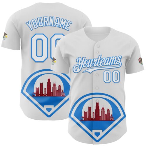 Custom White Electric Blue-Red 3D Urban City Edition Sports Authentic Baseball Jersey