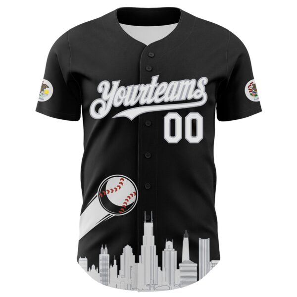 Custom Black White-Gray 3D Urban City Edition Sports Authentic Baseball Jersey