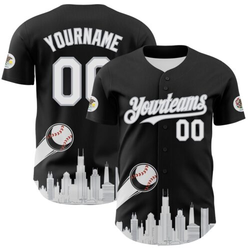 Custom Black White-Gray 3D Urban City Edition Sports Authentic Baseball Jersey