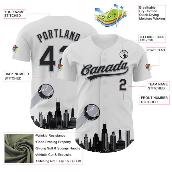 Custom White Black-Gray 3D Urban City Edition Sports Authentic Baseball Jersey