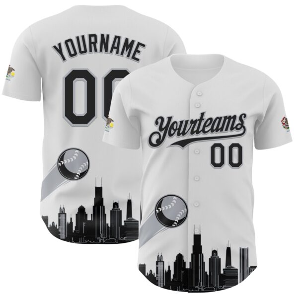 Custom White Black-Gray 3D Urban City Edition Sports Authentic Baseball Jersey