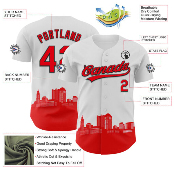 Custom White Fire Red-Black 3D Urban City Edition Sports Authentic Baseball Jersey