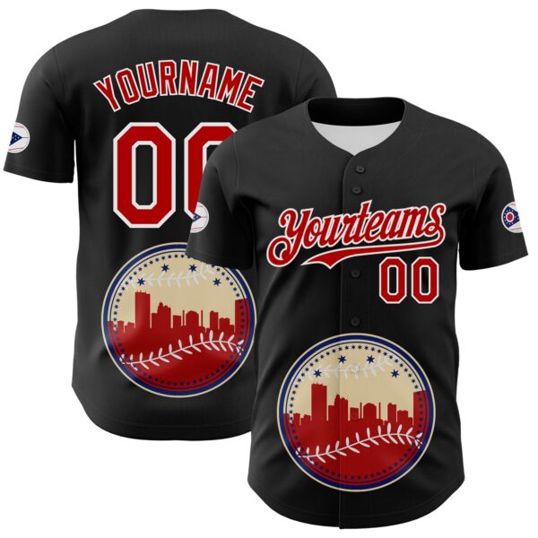 Custom Black Red Blue Cream-White 3D Urban City Edition Sports Authentic Baseball Jersey