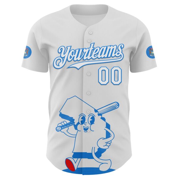 Custom White Electric Blue-Red 3D Urban City Edition Sports Authentic Baseball Jersey