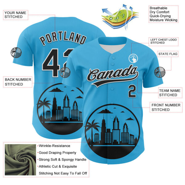 Custom Sky Blue Black-White 3D Urban City Edition Sports Authentic Baseball Jersey