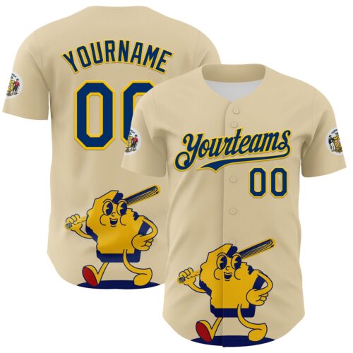 3DPattern9959 Custom Cream US Navy Blue Yellow-Red 3D Urban City Edition Sports Authentic Baseball Jersey