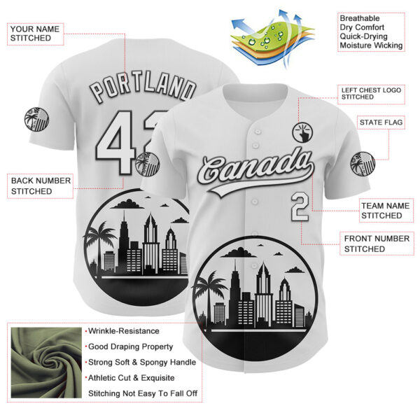 Custom White Black-Gray 3D Urban City Edition Sports Authentic Baseball Jersey