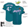 Custom Teal Purple Pinstripe White-Purple Authentic Baseball Jersey