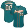 Custom Teal Orange Pinstripe White-Orange Authentic Baseball Jersey