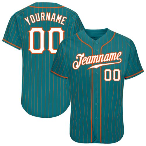 Aqua0095 Custom Teal Orange Pinstripe White-Orange Authentic Baseball Jersey