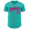 Custom Aqua White Pinstripe Pink-Navy Authentic Baseball Jersey