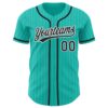 Custom Aqua White Pinstripe Black Authentic Baseball Jersey
