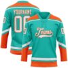 Custom Aqua White-Orange Hockey Lace Neck Jersey