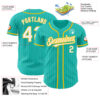 Custom Aqua White Pinstripe White-Yellow Authentic Baseball Jersey