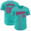 Custom Aqua White Pinstripe Pink-Black Authentic Baseball Jersey