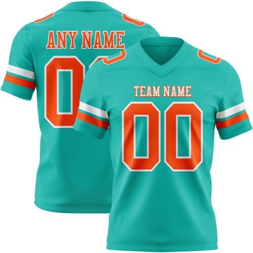 Aqua0304 Custom Aqua Orange-White Authentic Football Jersey
