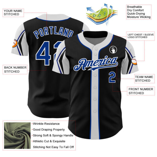 Custom Black Royal-White 3 Colors Arm Shapes Authentic Baseball Jersey