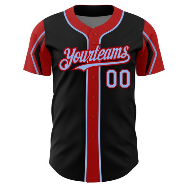 Custom Black Light Blue-Red 3 Colors Arm Shapes Authentic Baseball Jersey