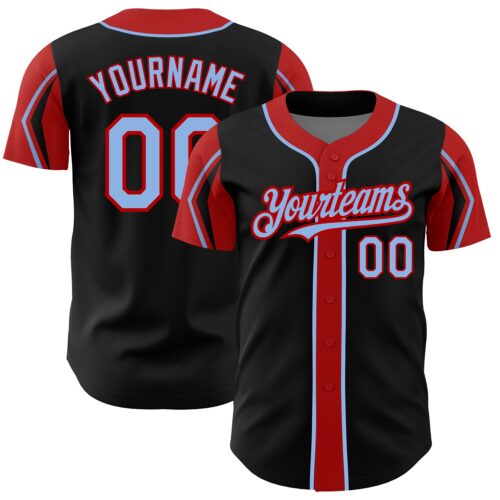 ArmShapes0005 Custom Black Light Blue-Red 3 Colors Arm Shapes Authentic Baseball Jersey