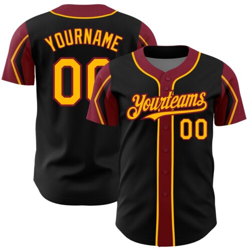 ArmShapes0009 Custom Black Gold-Crimson 3 Colors Arm Shapes Authentic Baseball Jersey