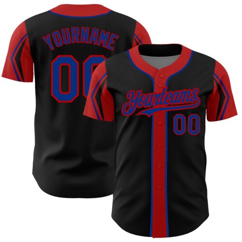ArmShapes0013 Custom Black Royal-Red 3 Colors Arm Shapes Authentic Baseball Jersey