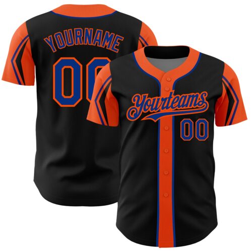 ArmShapes0014 Custom Black Royal-Orange 3 Colors Arm Shapes Authentic Baseball Jersey