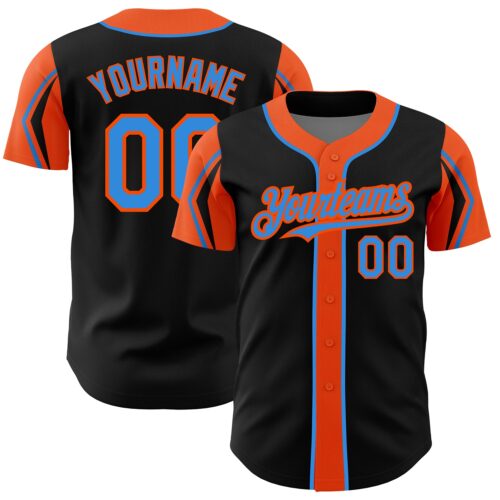 ArmShapes0016 Custom Black Electric Blue-Orange 3 Colors Arm Shapes Authentic Baseball Jersey