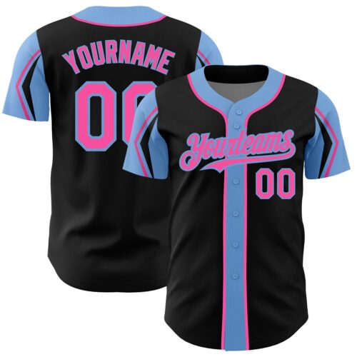ArmShapes0018 Custom Black Pink-Light Blue 3 Colors Arm Shapes Authentic Baseball Jersey